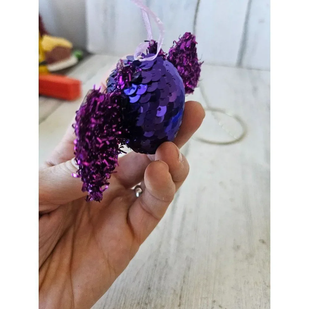Pier 1 sequined bat ornament purple glitter‎ Xmas vintage tree unique